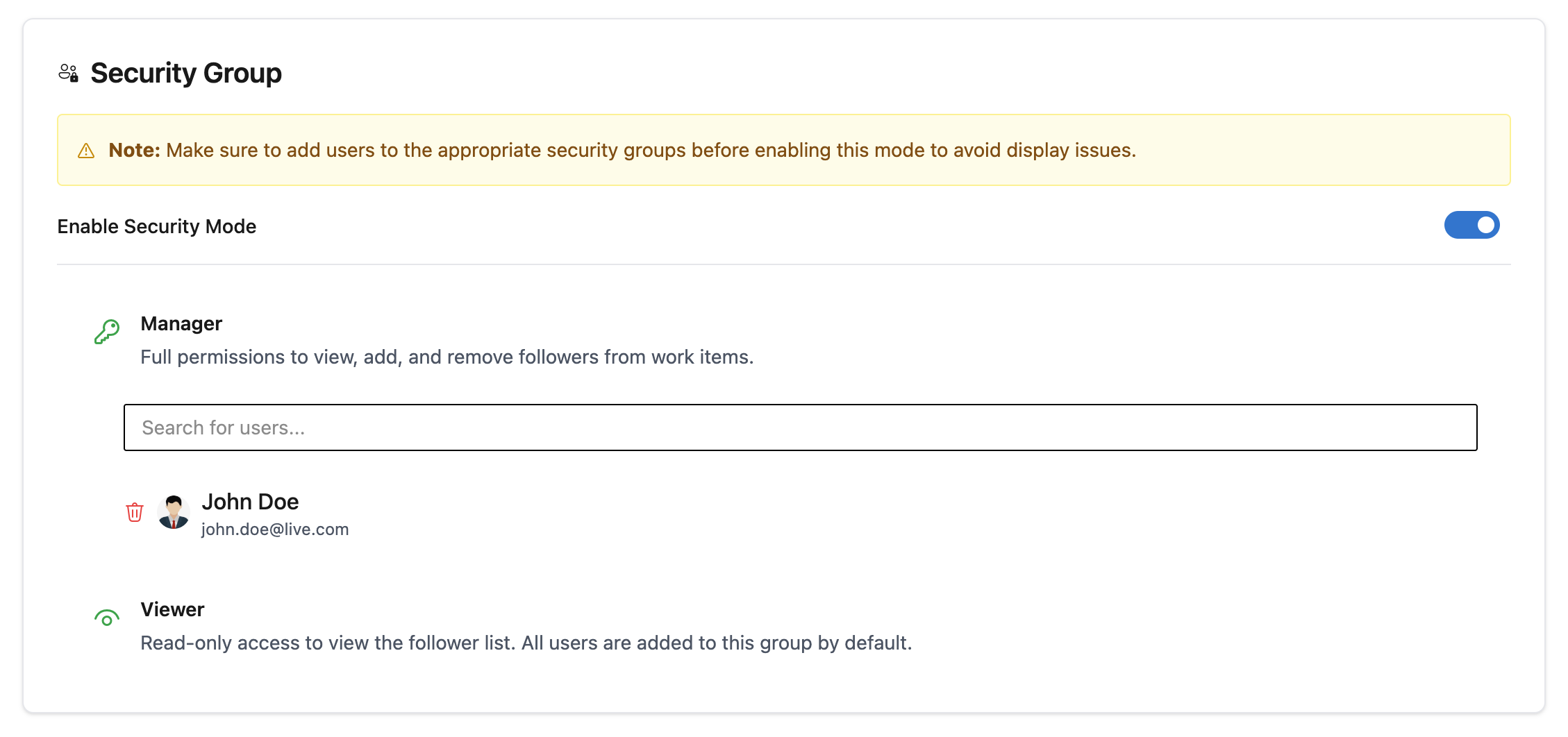 Security Groups Screenshot